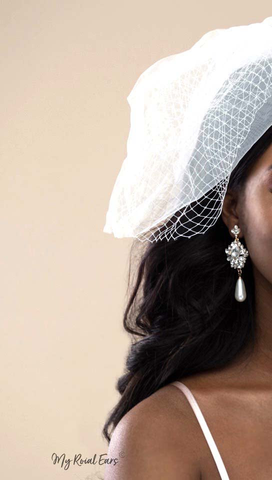 Q.Isobel-stone crystal luxe pearl like bridal drop earrings - My Roial Ears LTD