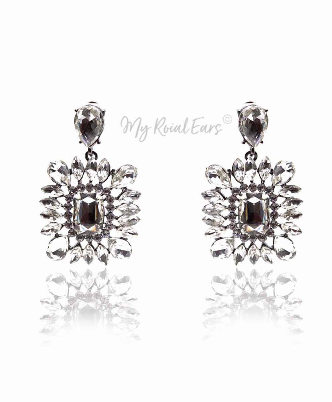 Q.NOOR-handmade rectangle glass bridal drop earrings - My Roial Ears LTD