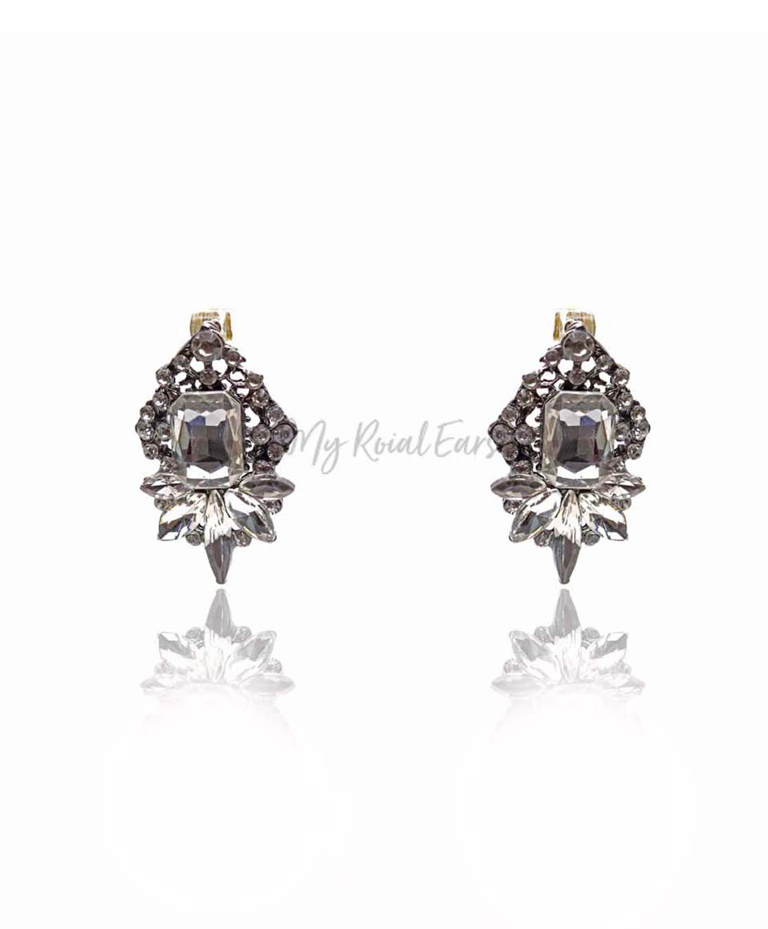 Q.QUINN-rhombus white glass crystal bridal stud earrings - My Roial Ears LTD