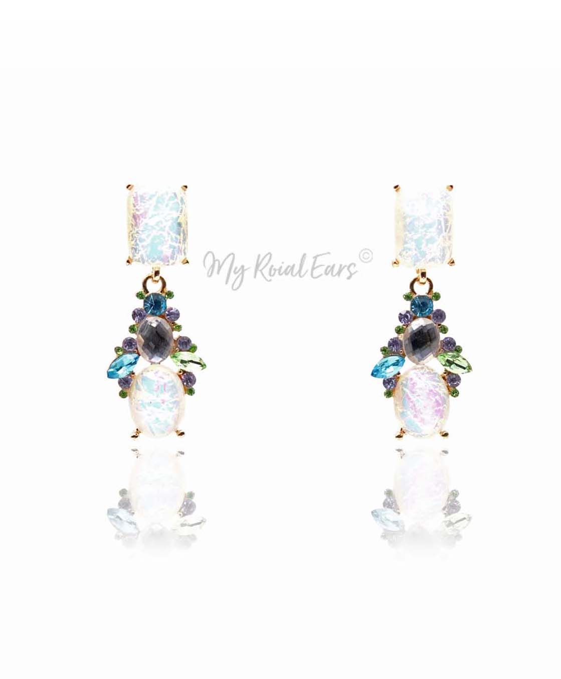 Q WANDA-imperial multi colored crystal pebble bridal earrings - My Roial Ears LTD