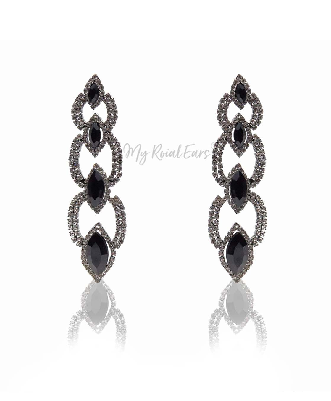 Q.Savannah-long crystal statement drop earrings - My Roial Ears LTD