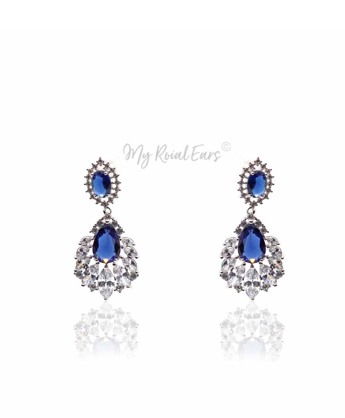 Q.Jane-luxury silver plated bridal drop earrings - My Roial Ears LTD