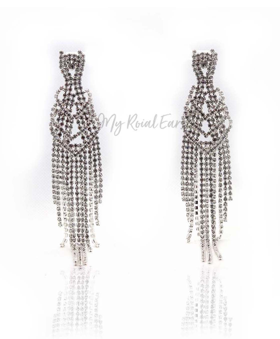 Q.Martha-long tassel rhinestone silver plated bridal statement earrings - My Roial Ears LTD