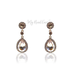 Q.Olivienne-classic luxury champagne gold drop bridal earrings - My Roial Ears LTD