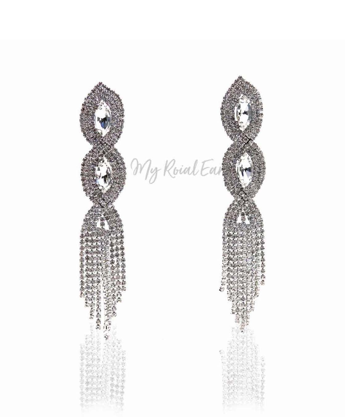 Q Annalore-magnificent paved rhinestone tassel bridal earrings - My Roial Ears LTD