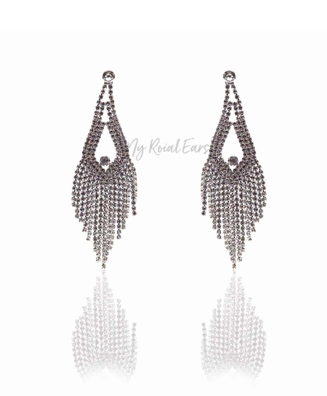 Q Rosalie Dazzled-classy rhinestone dazzled drop bridal earrings - My Roial Ears LTD