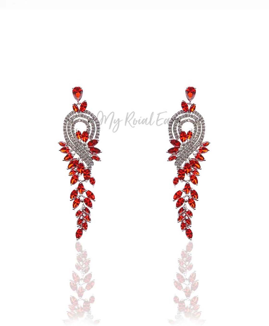 Q.Allison Red-exquisite and plated gold lavish bridal earrings - My Roial Ears LTD