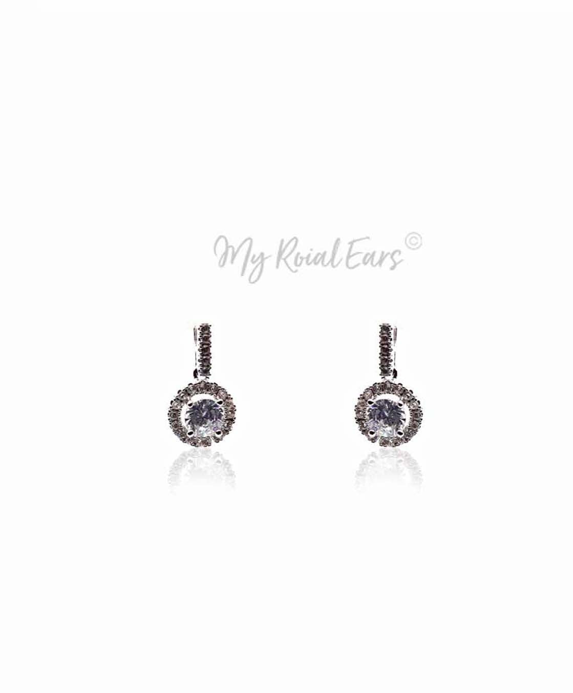 Q.Alexandra-round silver plated, aaa cubic zirconia stud drop bridal earrings - My Roial Ears LTD