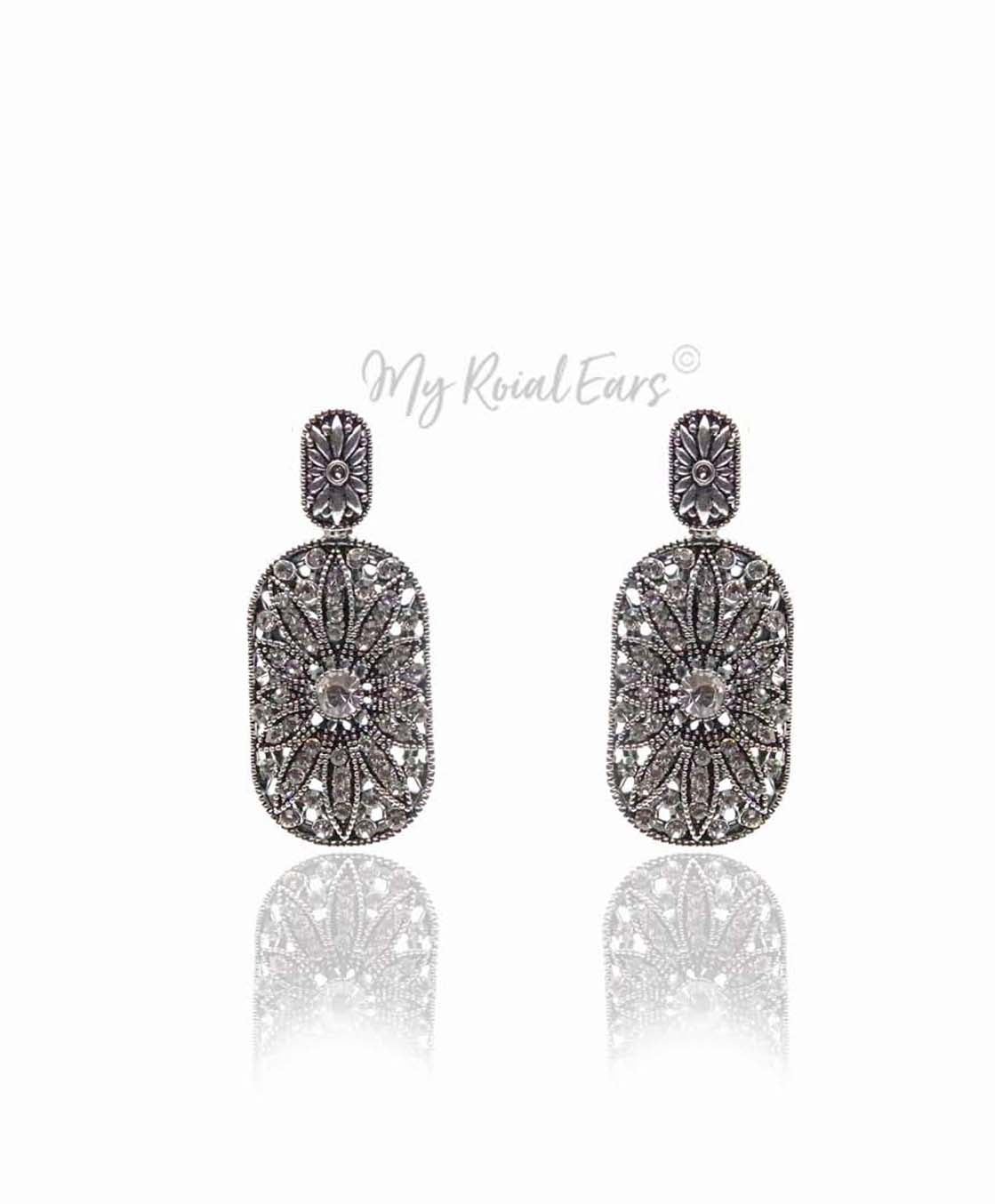 Q.Noor Silver-vintage antique gold dangle drop bridal earring - My Roial Ears LTD