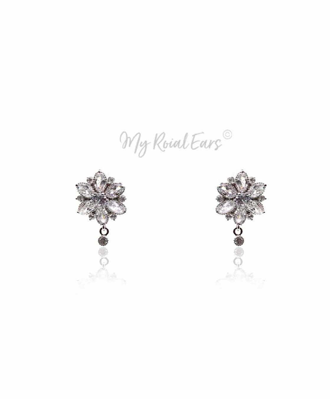 Q.Bella-high quality cubic zirconia stone flower bridal stud earrings - My Roial Ears LTD