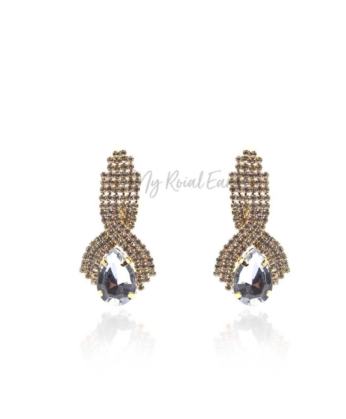 Q.Mia-luxurious gold-plated crystal stone drop bridal earrings - My Roial Ears LTD
